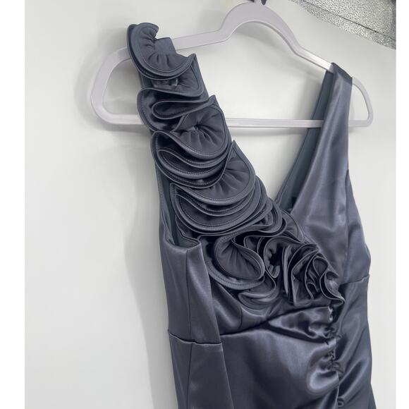 Y2K Betsy & Adam Satin Cocktail Dress Sz 6 USA Rosette Ruched Whimsigoth Wedding - Picture 3 of 9